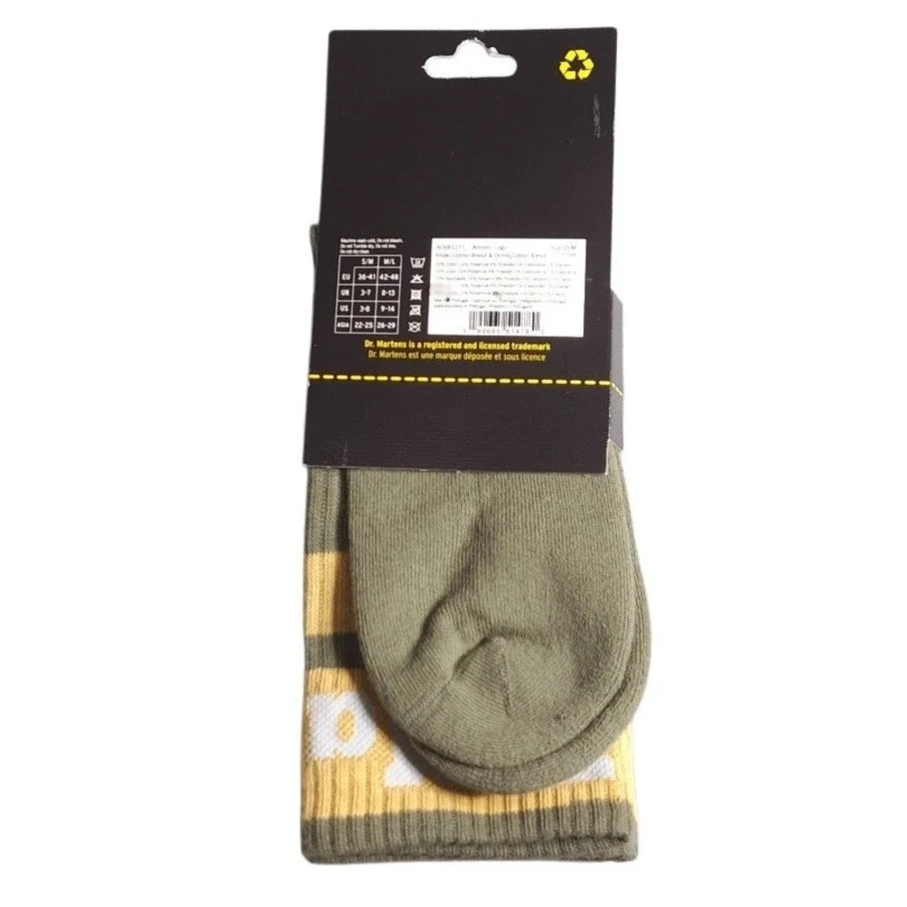 1 Pair Dr Martens Athletic Logo Socks Size S/M Khaki Cotton Blend & Ochre